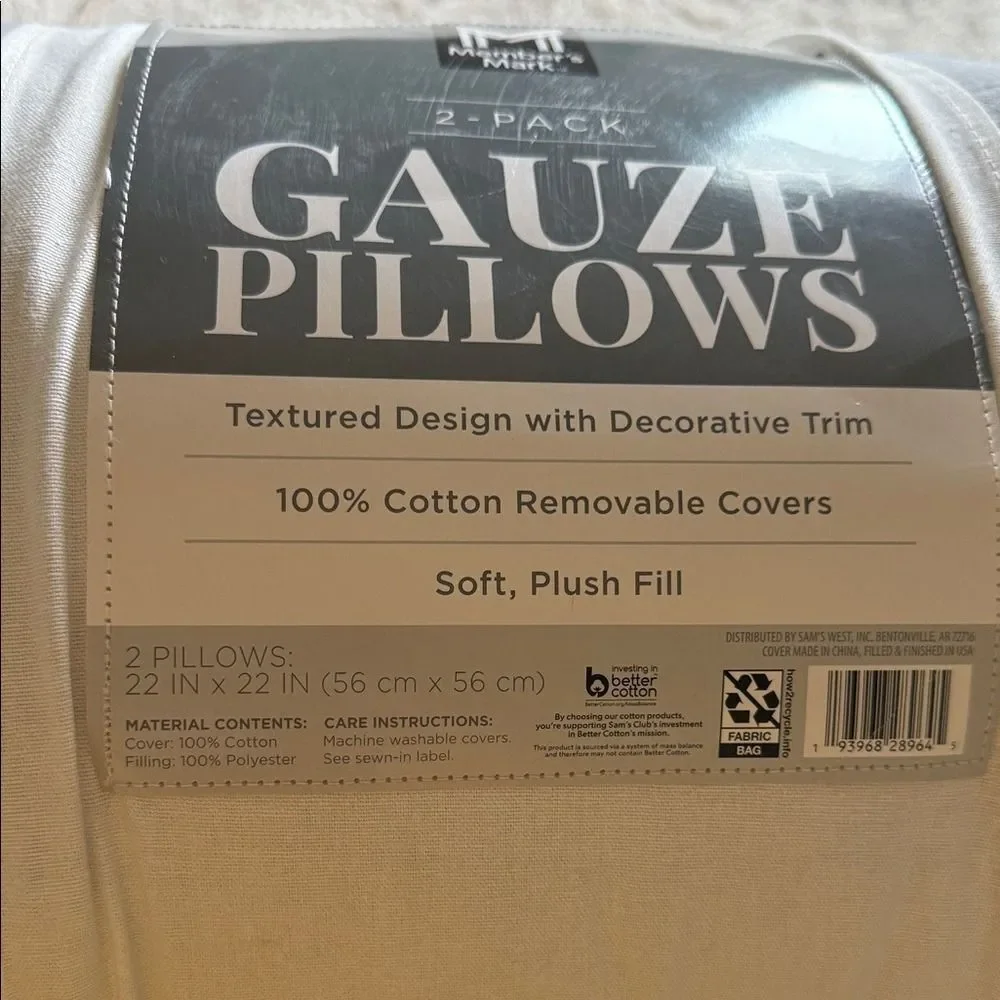 Member's Mark Soft Gray Gauze Pillows - 2 Pack